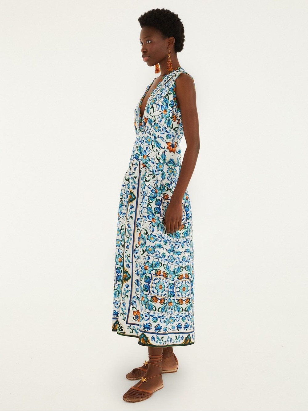 Farm Rio Off-White Flora Tile Scallop Maxi Dress - Picture 4 of 6
